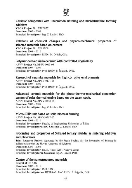 Foreign Cooperating Institutions - Institute of Inorganic Chemistry ...