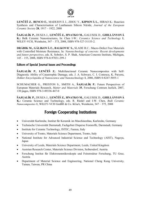 Foreign Cooperating Institutions - Institute of Inorganic Chemistry ...