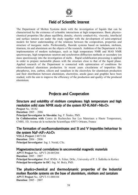 Foreign Cooperating Institutions - Institute of Inorganic Chemistry ...