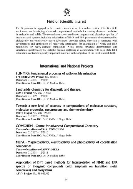 Foreign Cooperating Institutions - Institute of Inorganic Chemistry ...