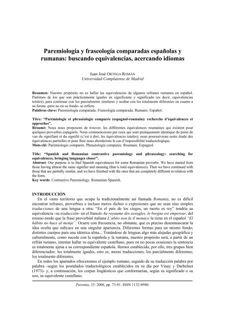 Paremiología y fraseología comparadas españolas y ... - Paremia