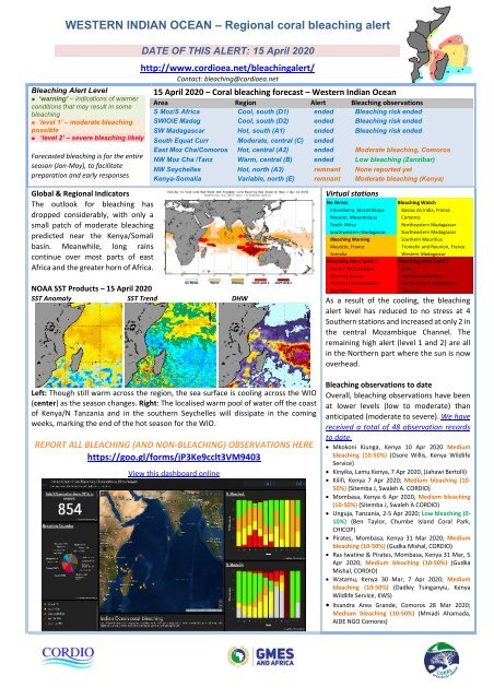 WIO bleaching alert-20-04-15