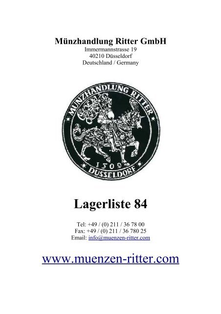 Lagerliste 84 - Münzhandlung Ritter GmbH