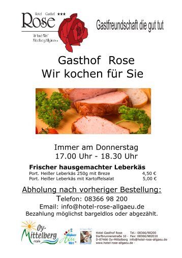 Heißer Leberkäse, Wir kochen für sie, Essen "To Go", Essen zum Abholen,  https://www.hotel-rose-allgaeu.deu.de/170/restaurant  ,Gasthof Rose, Oy-Mittelberg