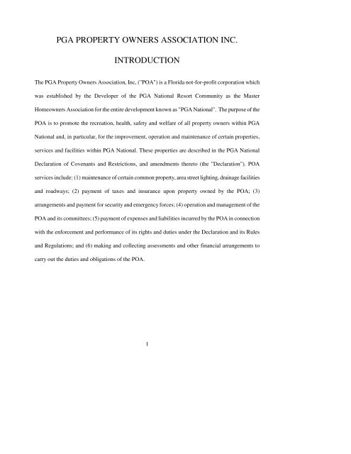 TABLE OF CONTENTS - PGA Property Owners Association