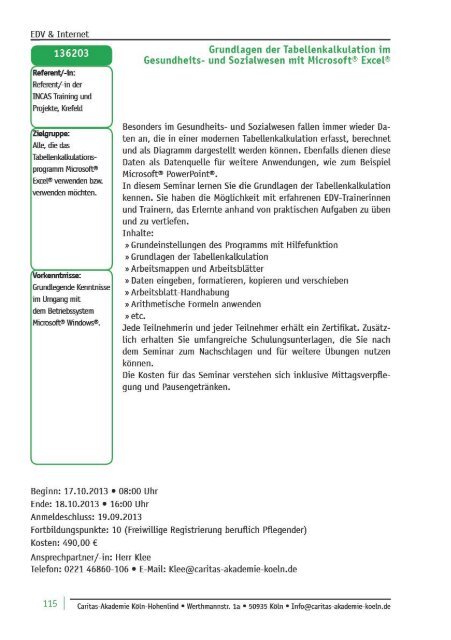 und Weiterbildung 2013 - Caritas-Akademie Köln