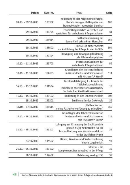 und Weiterbildung 2013 - Caritas-Akademie Köln