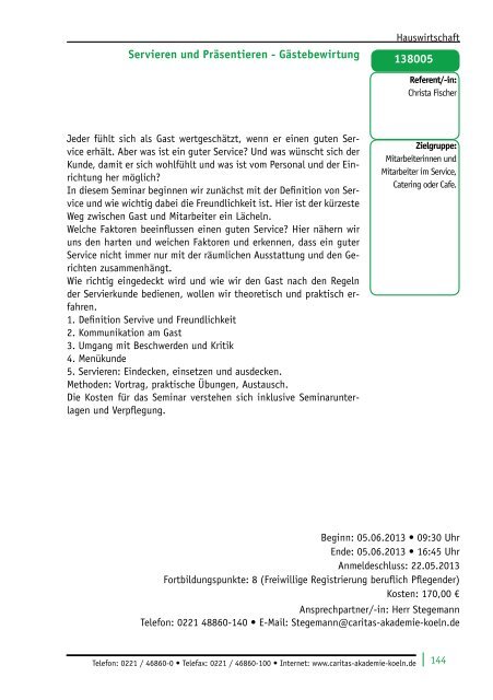 und Weiterbildung 2013 - Caritas-Akademie Köln