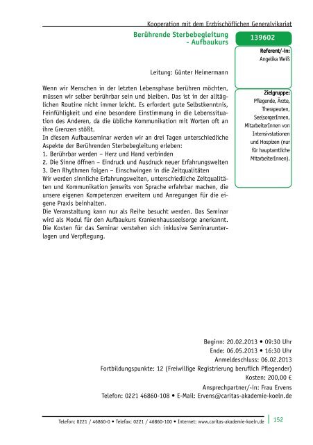 und Weiterbildung 2013 - Caritas-Akademie Köln