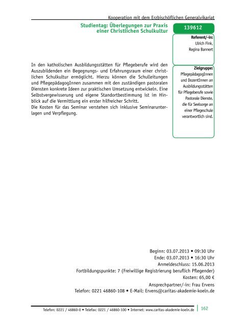 und Weiterbildung 2013 - Caritas-Akademie Köln