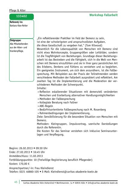 und Weiterbildung 2013 - Caritas-Akademie Köln