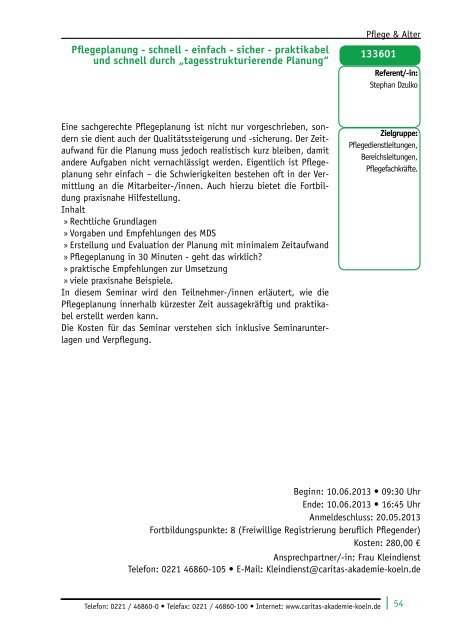 und Weiterbildung 2013 - Caritas-Akademie Köln