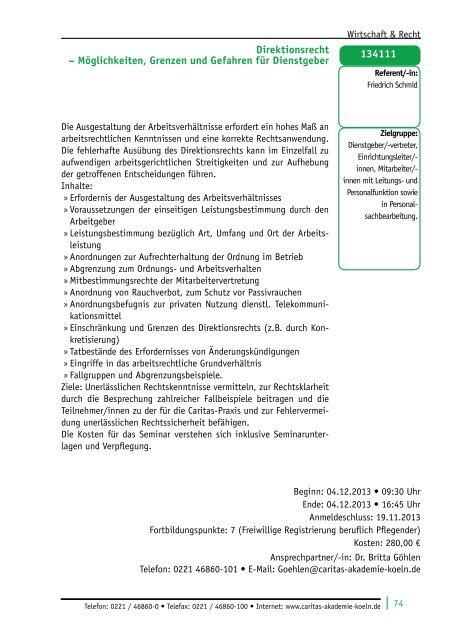 und Weiterbildung 2013 - Caritas-Akademie Köln