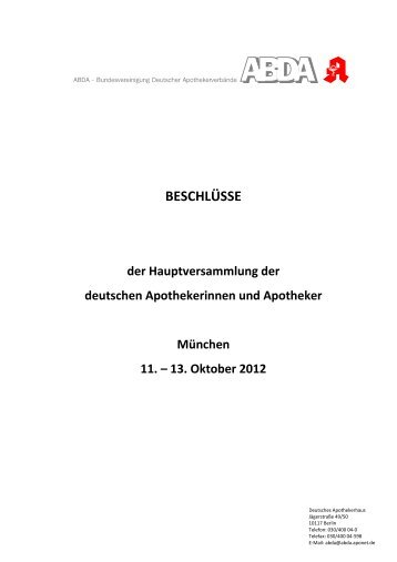 13. Oktober 2012 - Bundesvereinigung Deutscher Apothekerverbände