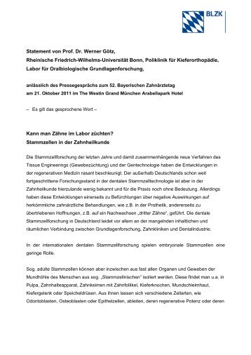 Statement von Prof. Dr. Werner Götz, Rheinische Friedrich-Wilhelms ...