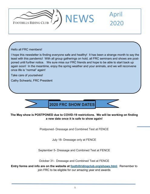 April 2020 FRC Member Newsletter