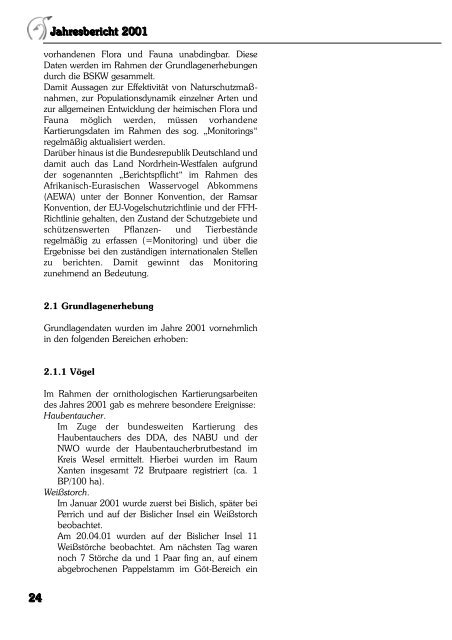 Jahresbericht 2001 -  Biologische Station im Kreis Wesel e.V. (BSKW)