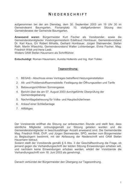 N IEDERSCHRIFT - Gemeinde Baumgarten