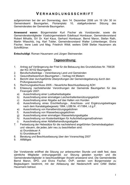 V ERHANDLUNGSSCHRIFT - Gemeinde Baumgarten