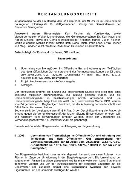 V ERHANDLUNGSSCHRIFT - Gemeinde Baumgarten