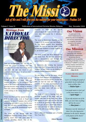 Our Vision Our Mission - International Christian Mission