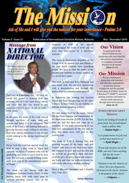 Our Vision Our Mission - International Christian Mission