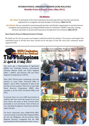 INTERNATIONAL CHRISTIAN MISSION (ICM) MALAYSIA Monthly ...