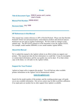 HP 8590 E & L Series Spectrum Analyzers User's Guide