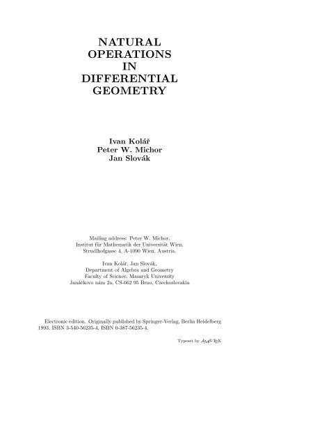 Natural Operations In Differential Geometry