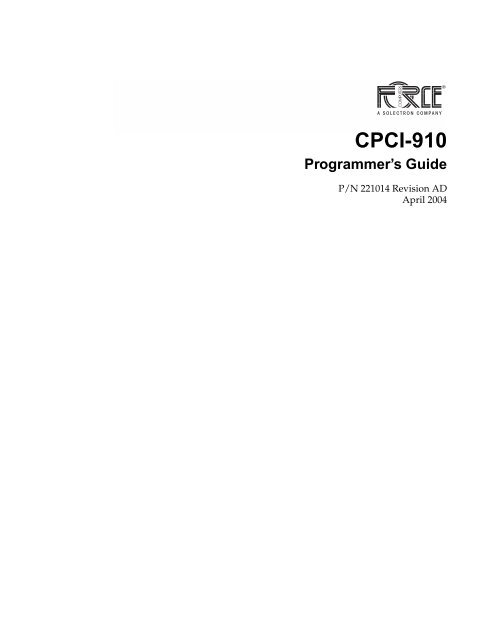 CPCI-910 Programmer's Guide - Emerson Network Power