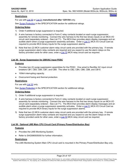 SAG582140000 SYSTEM OVERVIEW - Emerson Network Power