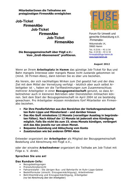 Job-Ticket - FUgE Hamm