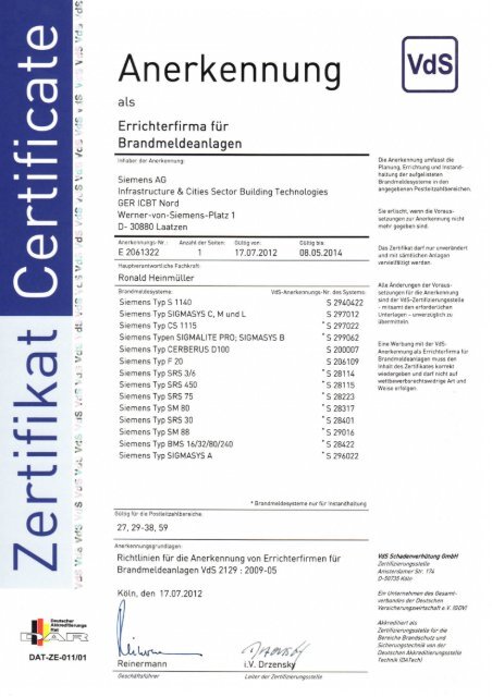 als Errichterfirma für Brandmeldeanlagen