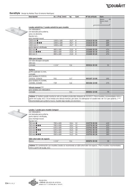 Duravit - Tarifa - 2019 - General