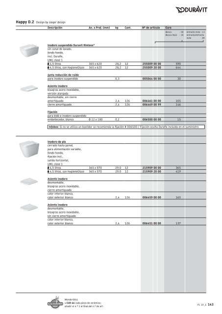 Duravit - Tarifa - 2019 - General