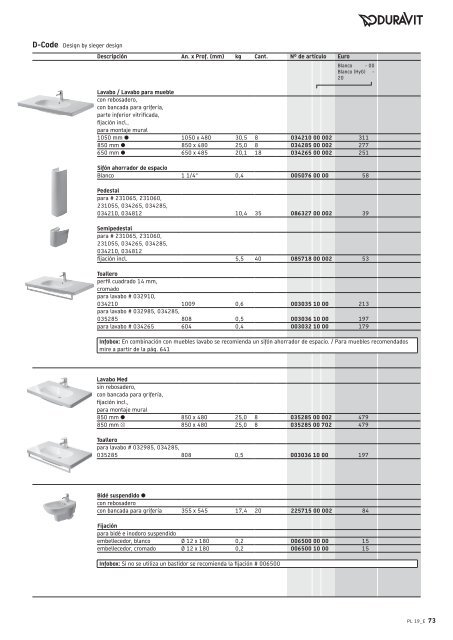 Duravit - Tarifa - 2019 - General