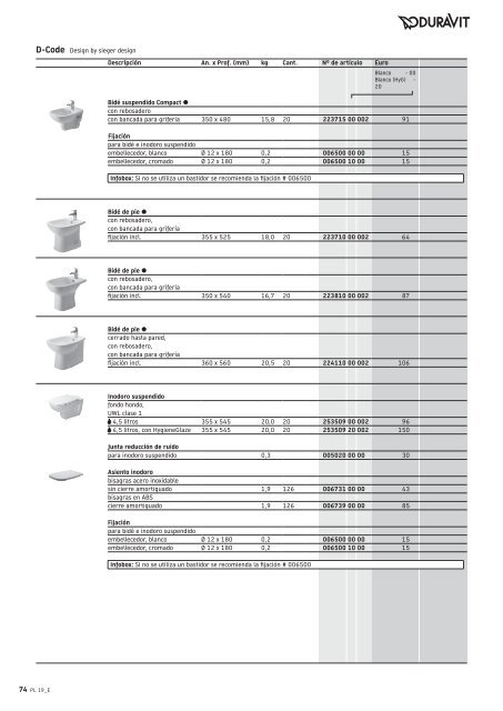 Duravit - Tarifa - 2019 - General