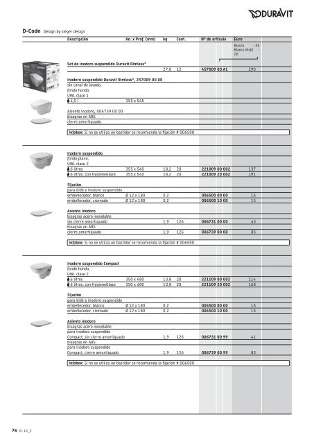 Duravit - Tarifa - 2019 - General