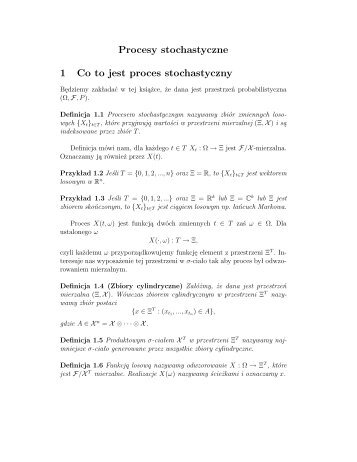 Procesy stochastyczne 1 Co to jest proces stochastyczny