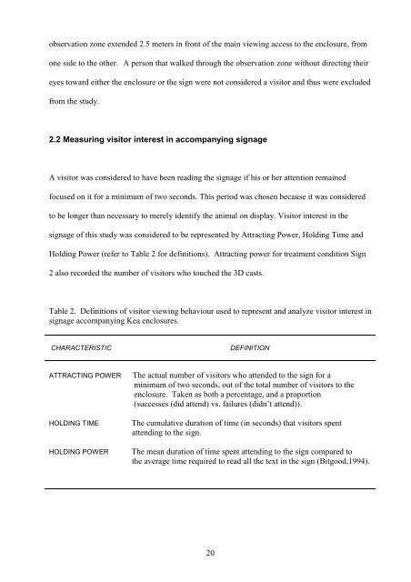 The Dynamics of Kea Behaviour and Interpretive Signage on Visitor ...