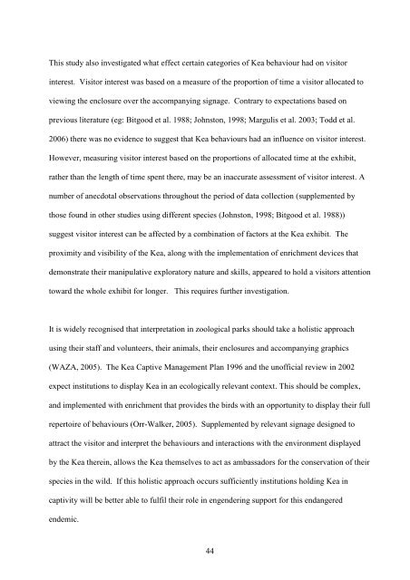 The Dynamics of Kea Behaviour and Interpretive Signage on Visitor ...