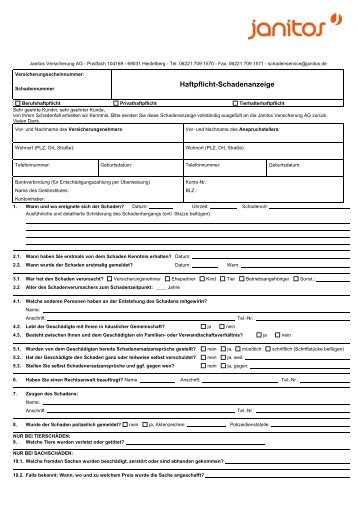 Haftpflicht-Schadenanzeige - Janitos Versicherung AG