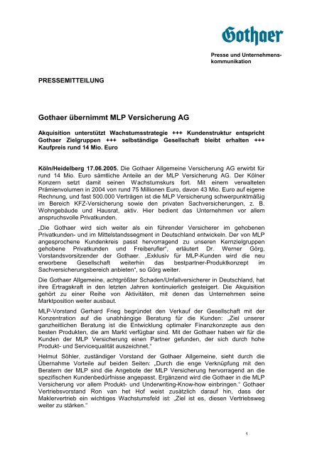 Gothaer übernimmt MLP Versicherung AG - Janitos Versicherung AG
