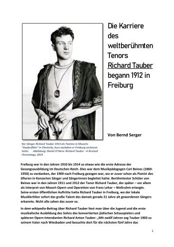 se - Die Karriere des weltberühmten Tenors Richard Tauber begann 1912 in Freiburg
