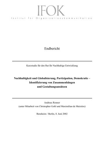 Nachhaltigkeit und Globalisierung, Partizipation, Demokratie