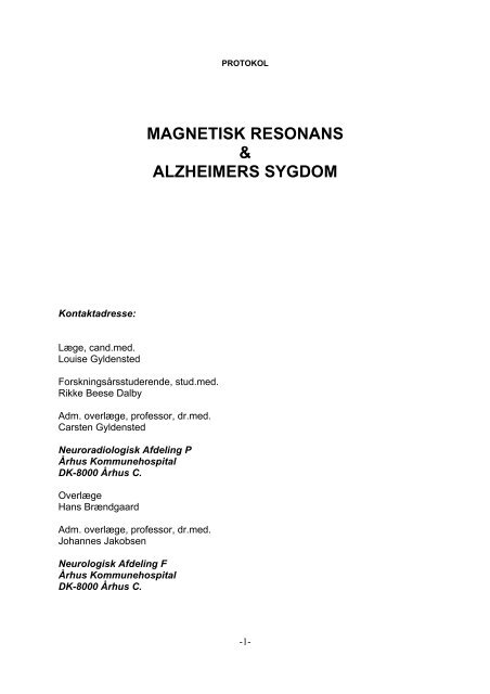 MAGNETISK RESONANS & ALZHEIMERS SYGDOM - CFIN