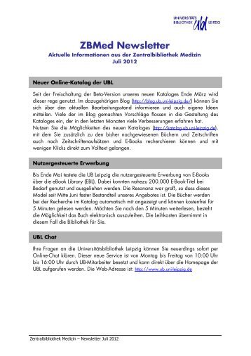 ZBMed Newsletter - Universitätsbibliothek Leipzig