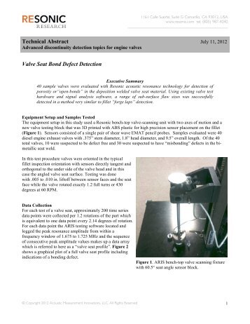 Valve Seat Porosity Detection - Resonic Technology