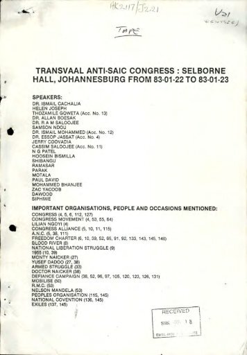 transvaal anti-saic congress : selborne hall, johannesburg from 83 ...