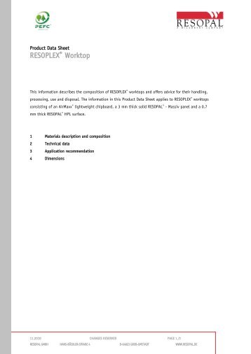 Product Data Sheet RESOPLEX ® Worktop - Resopal